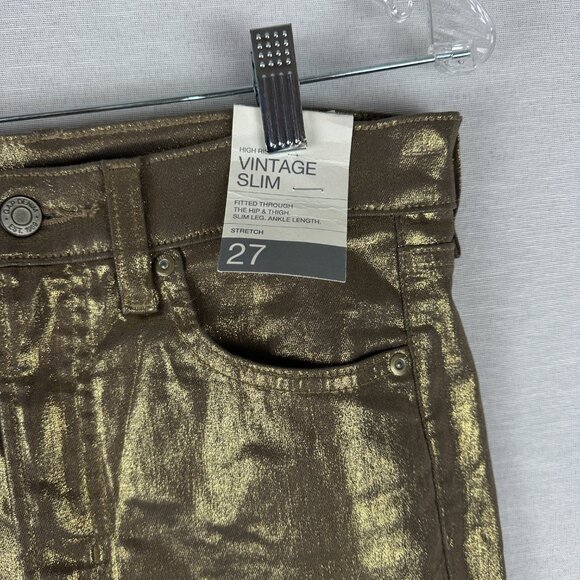 HIGH RISE GOLD METALIC VINTAGE SLIM STRETCH SKINNY FIT JEANS COTTON SIZE 27/4 - Picture 3 of 12